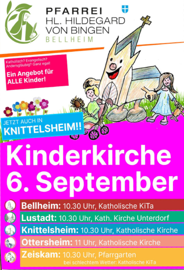 Kinderkirche am 6.Sep. in fünf Orten